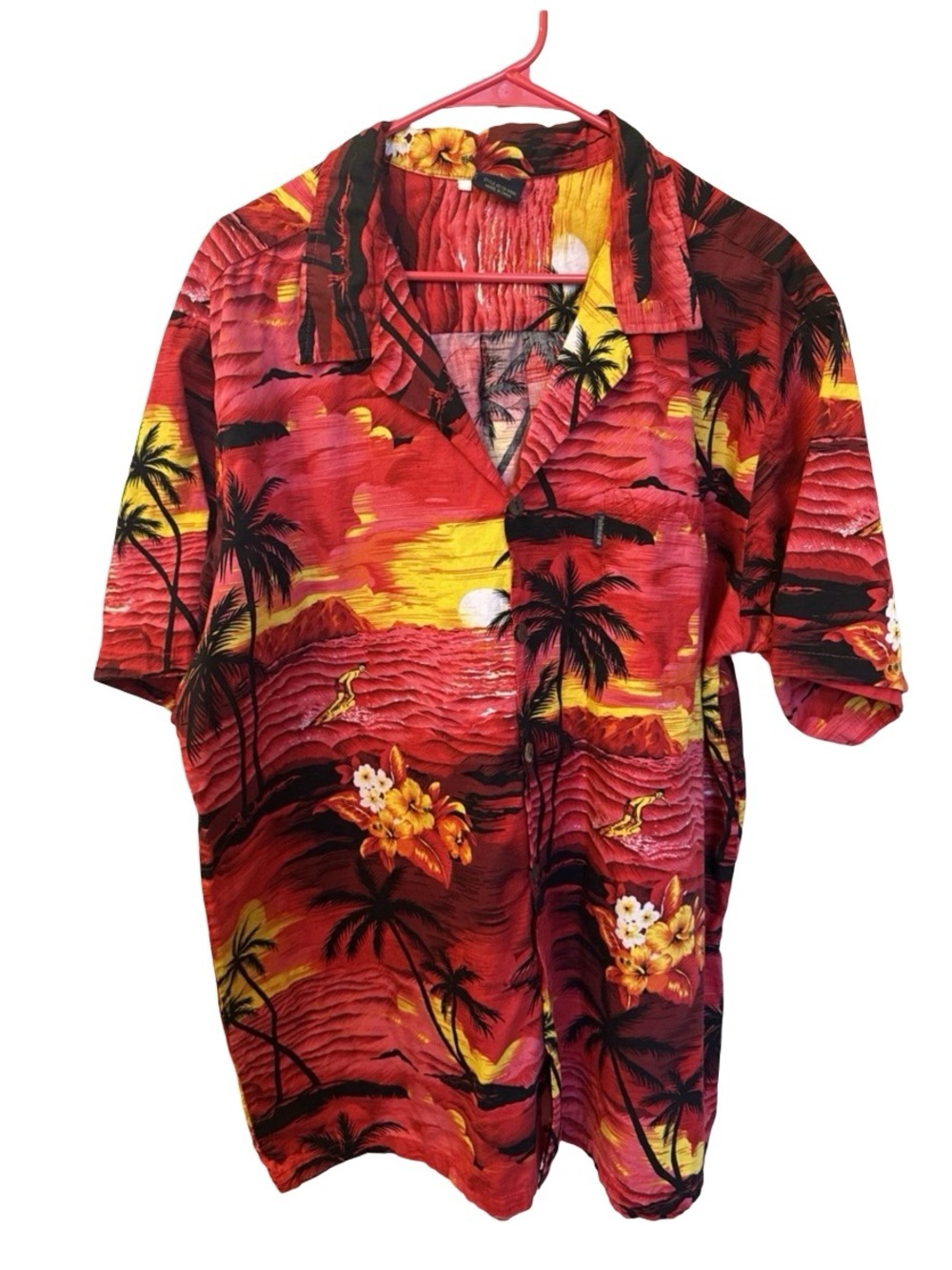 Palmwave Hawaii Shirt Mens XL Red Sunset Tropical Aloha Cotton Button Up Beach